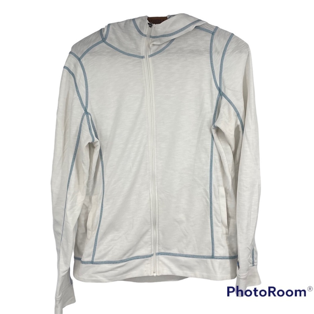 Kuhl zip front hoodie Tencel size Medium white with blue stitching